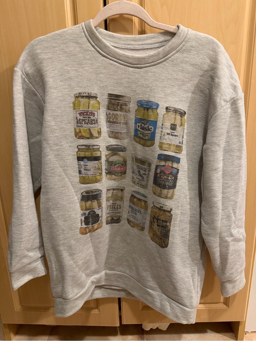 Grey Graphic Sweatshirt with Pickle Jar Print💚
